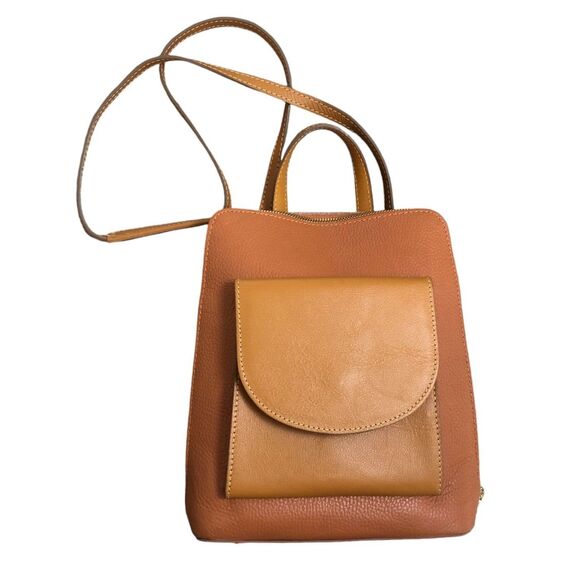 DIVINA FIRENZE BACKPACK/CROSSBODY ITALIAN PEBBLED LEATHER WITH CAMEL TAN TONES - Picture 7 of 16